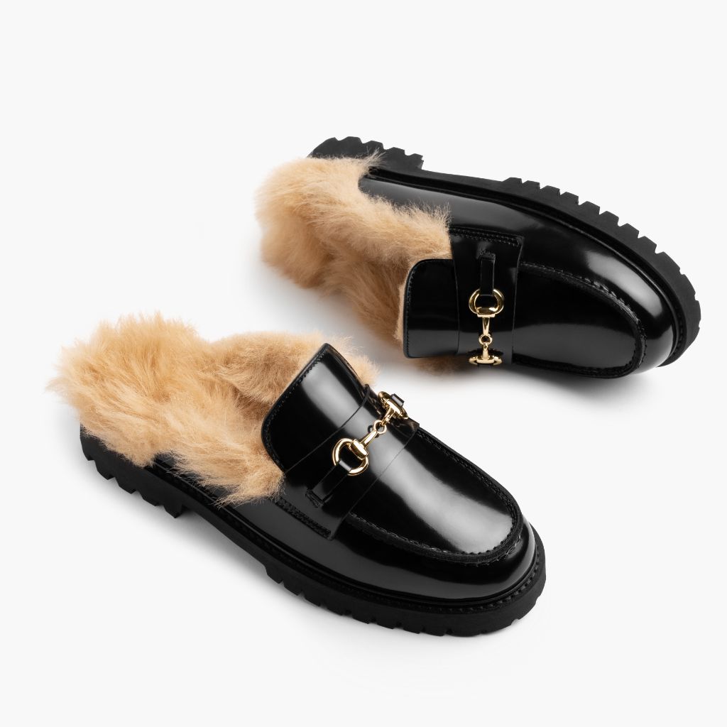 Penny Mule | Black & Beige Shearling - Image 4