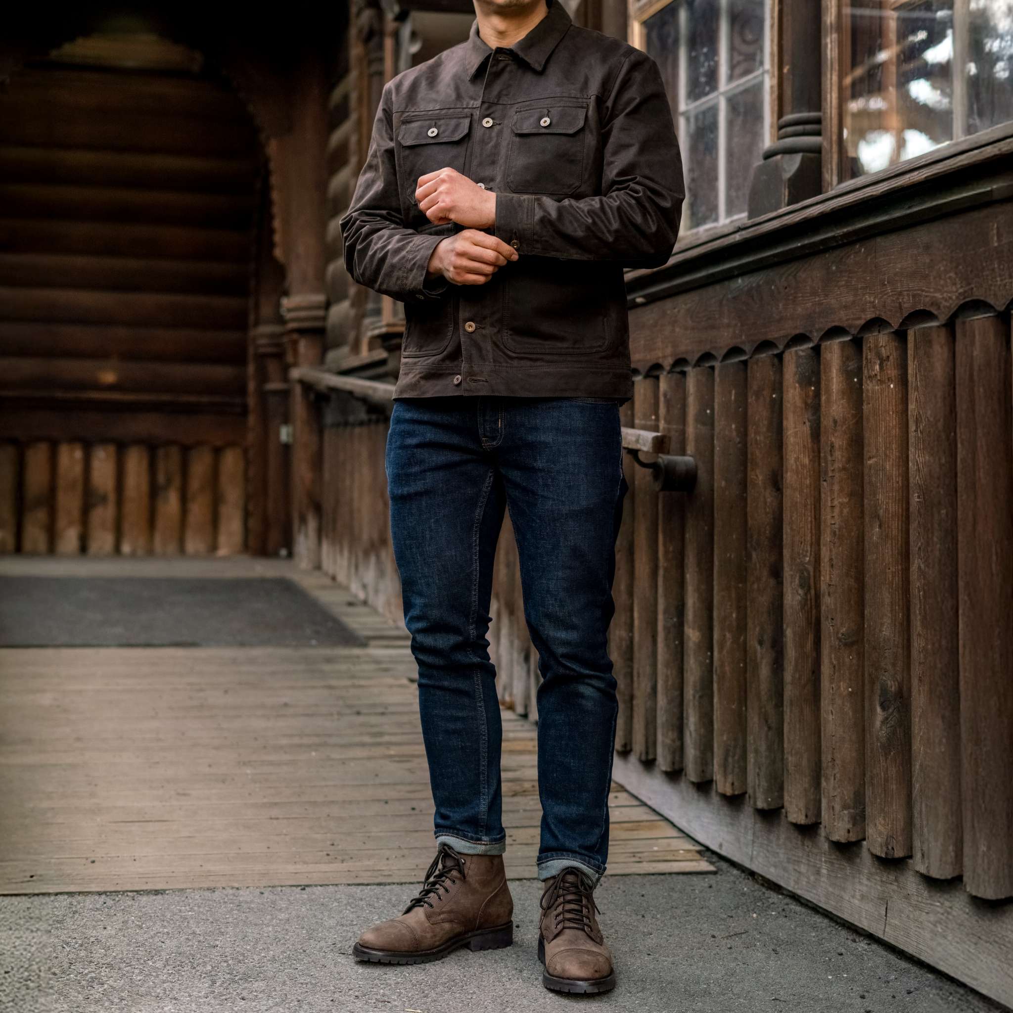 Waxed Trucker Jacket | Dark Olive - Image 3